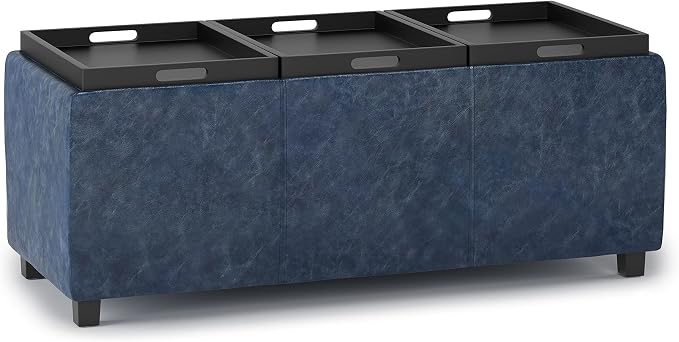 SIMPLIHOME Avalon 42 inch Wide Contemporary Rectangle Storage Ottoman in Denim - Image 4