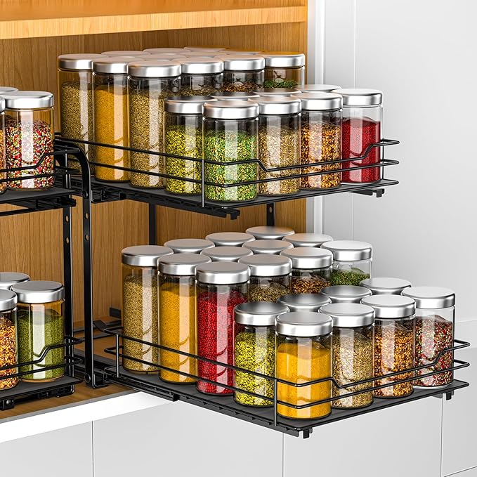 RCHYFEED Spice Rack Organizer for Cabinet, 2 Tier Pull Out Spice Racks for by RCHYFEED