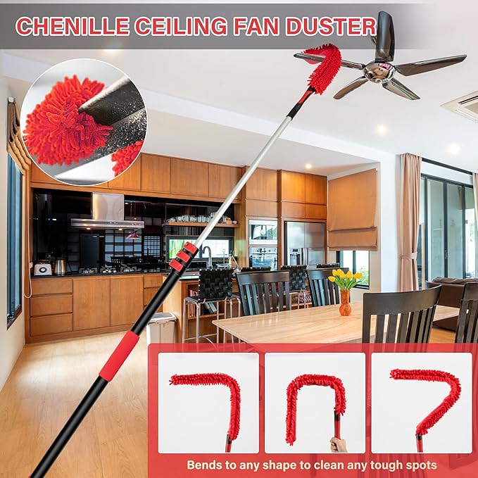5-12 FT Extension Pole with 2 Outdoor Cobweb Brushes, 20 FT High Reach Ceiling - Image 3