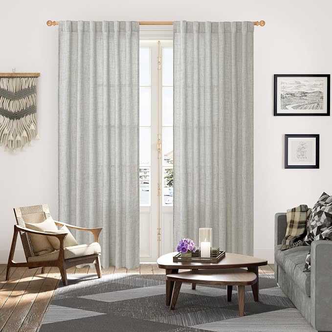 YoungsTex Light Grey Linen Curtains 80 Inch Length - Image 2