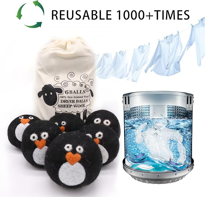 Pack of 6 Wool Dryer Balls, Muulaii Reusable Fabric Softener, Extra Large - Image 2