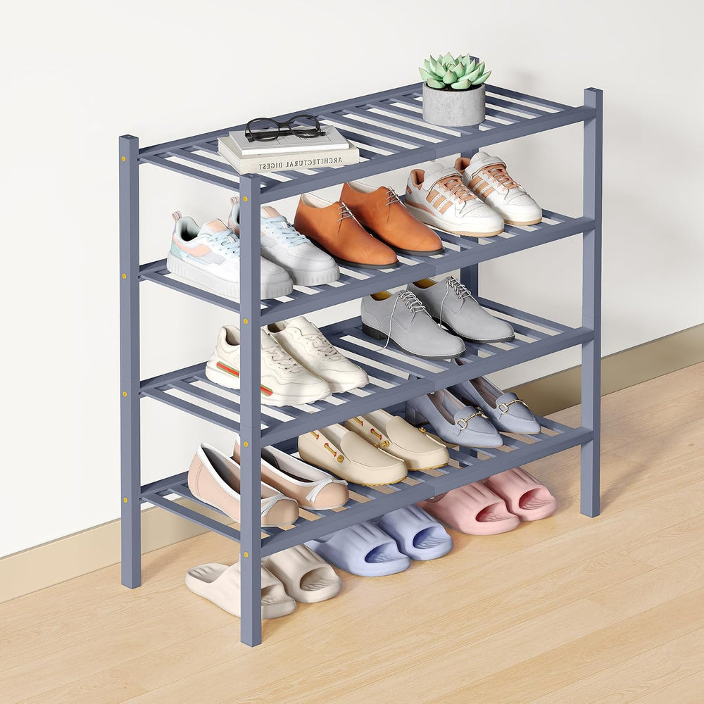 Smiry Bamboo Shoe Rack for Closet, 4 Tier - 26.77" Wide, Grey