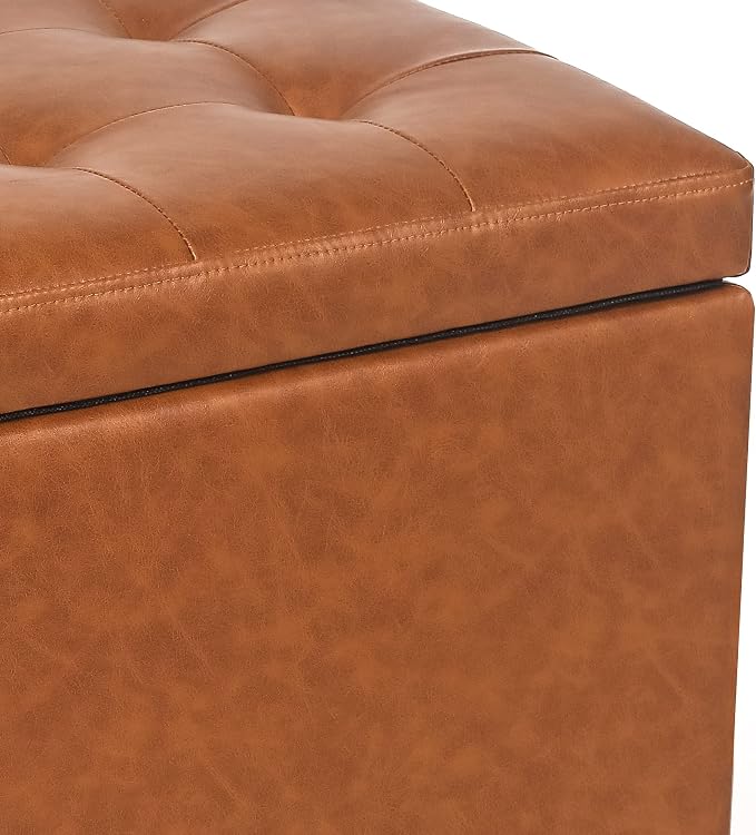 Adeco 17.7" Leather Cube Storage Orange Ottomans - Image 6