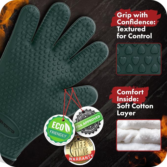 KITCHEN PERFECTION S Silicone Smoker Oven Gloves -Extreme Heat Resistant BBQ - Image 2
