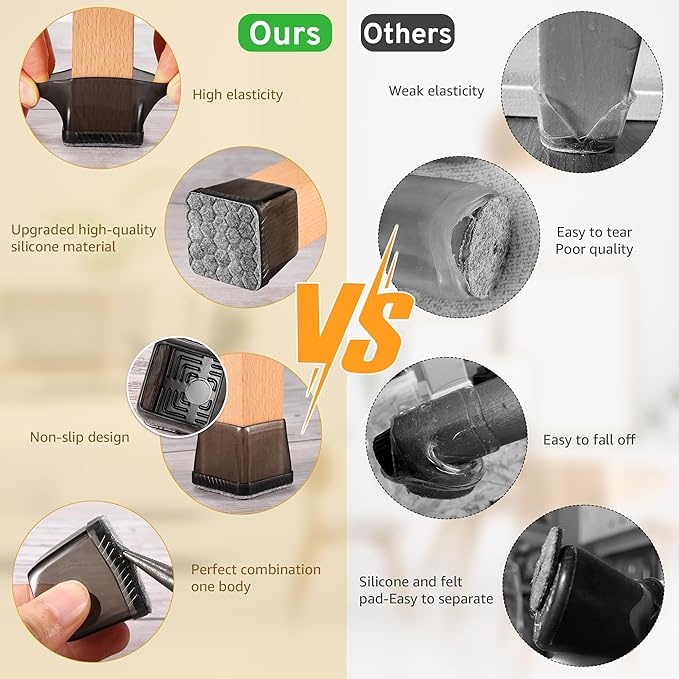 24PCS Square Chair Leg Floor Protectors, Furniture Sliders, Chair Leg Protectors - Image 4