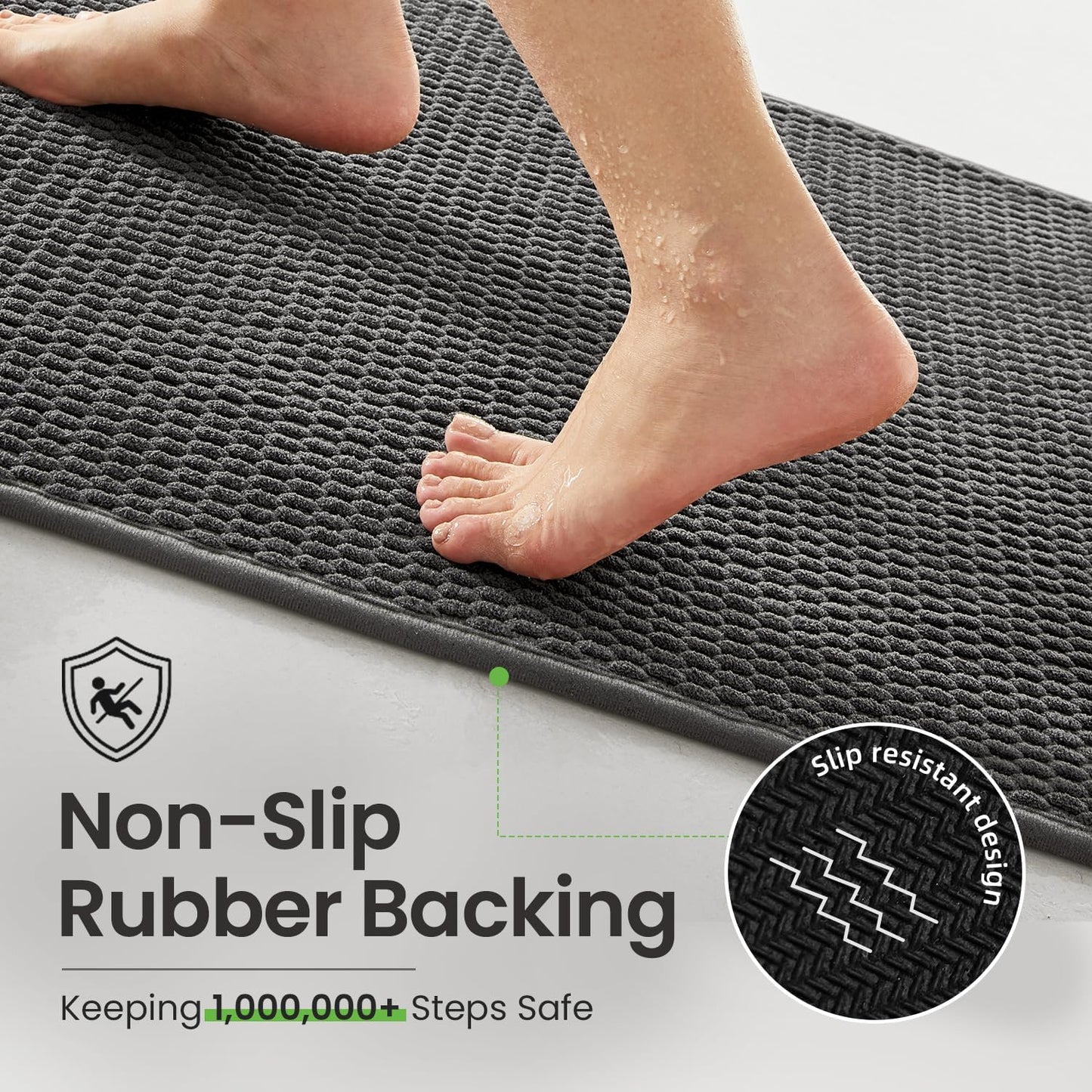 TYUU Bathroom Rugs Sets 2 Piece, Non Slip & Washable Bath Mat Set, Super Absorbent Quick Dry Bathroom Mat Set, Soft Low Pile for Tub & Shower, 16"x24" & 16"x24", Dark Grey