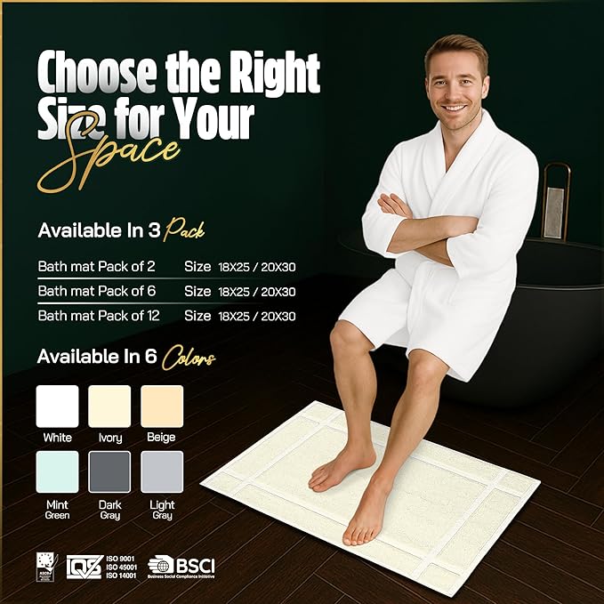 Pearl Linens Pack of 2 100% Cotton Bath Mat 18x25 inches, Soft & Absorbent - Image 4