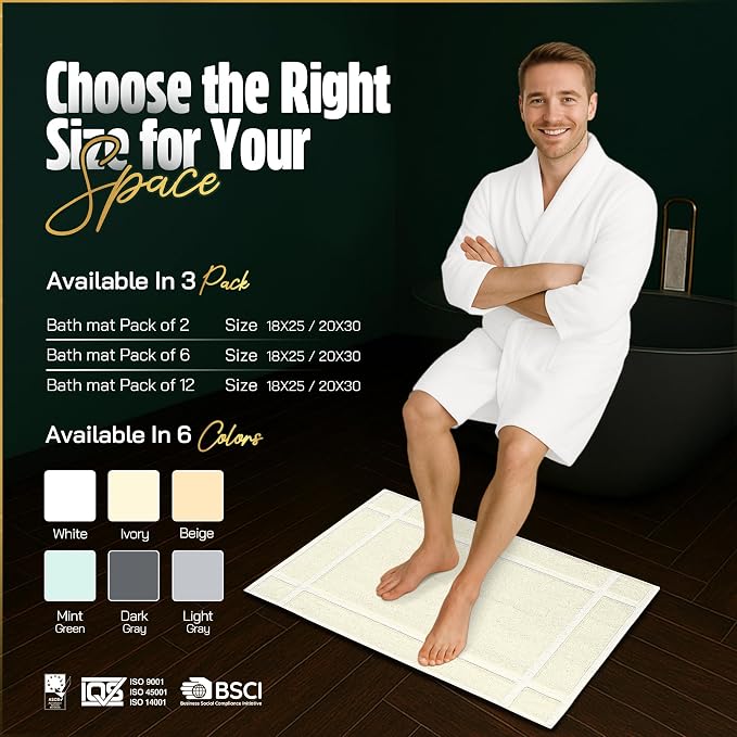 Pearl Linens Pack of 2 100% Cotton Bathmat 20x30 inches, Soft & Absorbent Quick - Image 4