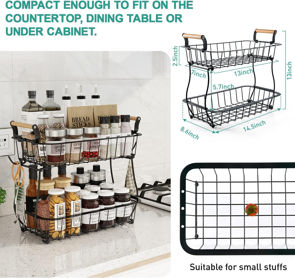 ANTOPY 2 Tier Fruit Basket with 2 Banana Hangers & Dish Drying Rack Small...