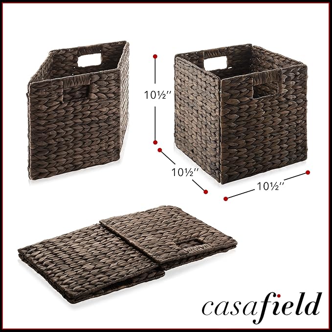 Casafield 10.5" x 10.5" Water Hyacinth Storage Baskets, Espresso - Image 7