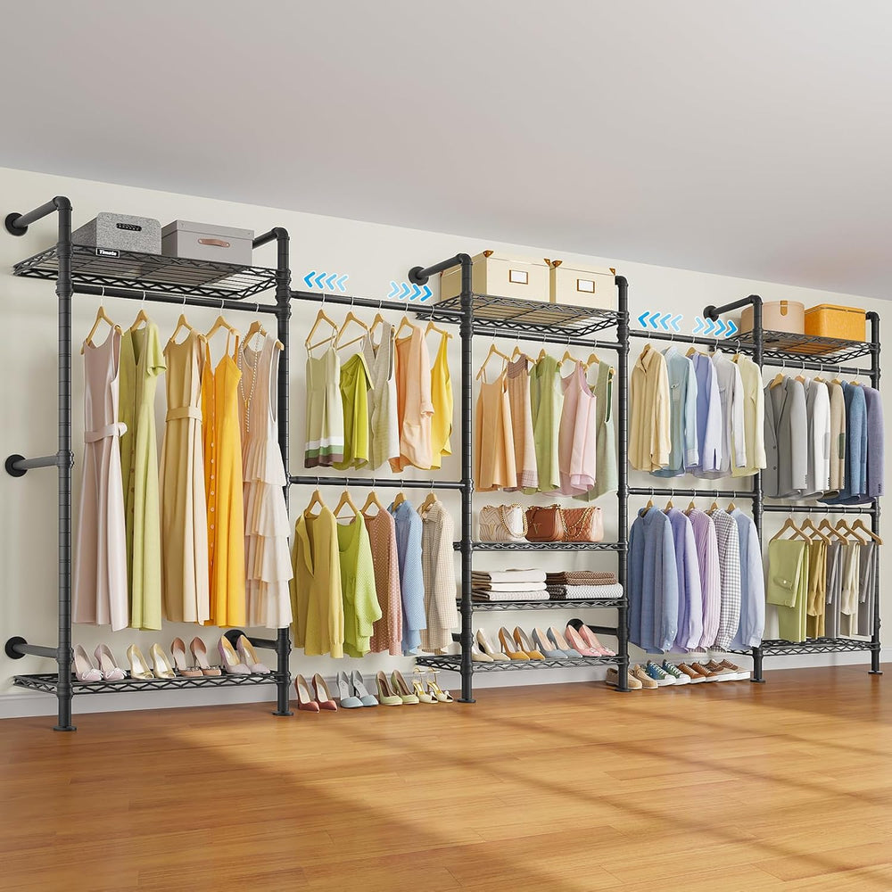 Timate F5 Expandable Wall Mounted Clothes Rack with 8 Adjustable Shelves &amp...