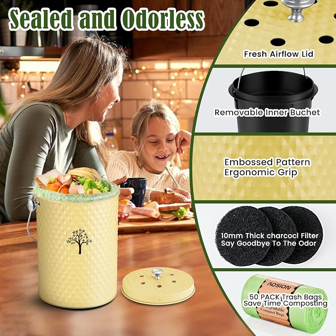 AOSION Countertop Compost Bin Kitchen, Odor Resistant Indoor Compost Bin - Image 3