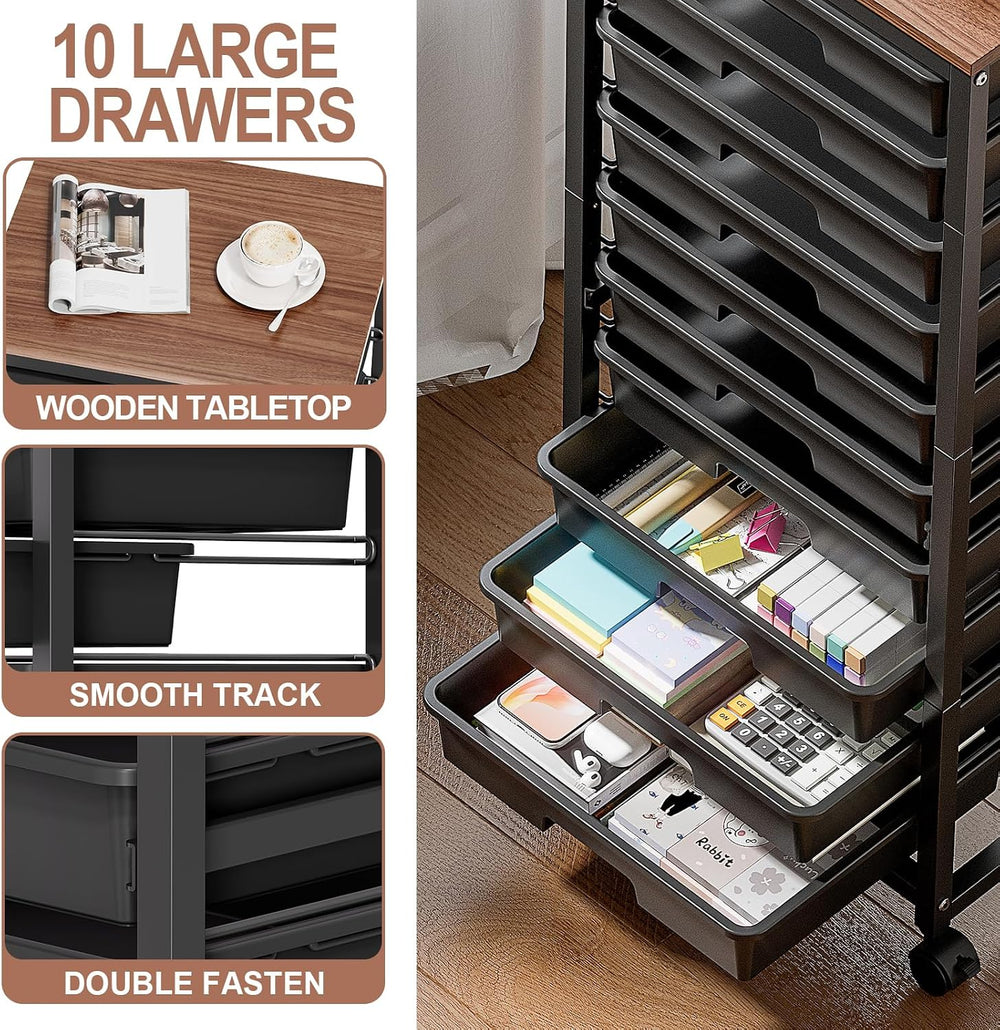 SYKIARIOL 10 Drawer Rolling Cart,Black