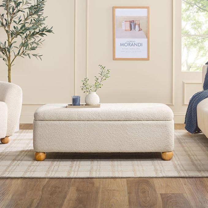Walker Edison Linley Contemporary Large Storage Bouclé Ottoman by WalkerEdison