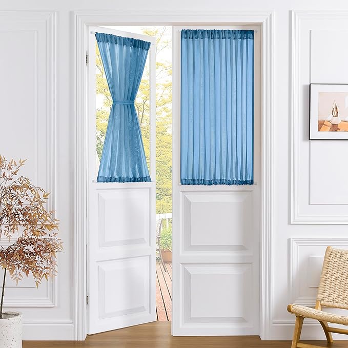 Tollpiz Small Sheer Door Curtain Closet Linen Textured Curtain Sheers Doorway by Tollpiz