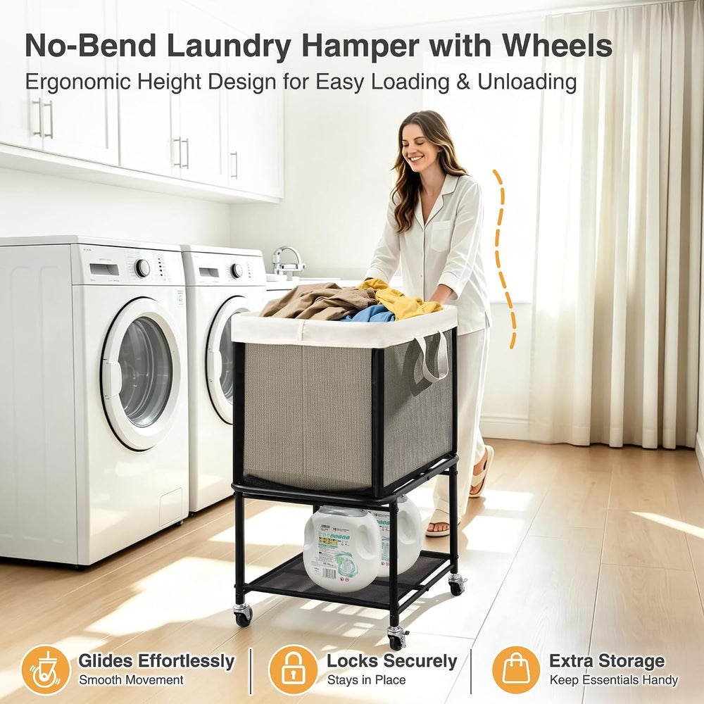 Rolling Laundry Hamper with Lockable Wheels, 29-Gallon (110L) Laundry Cart wi...