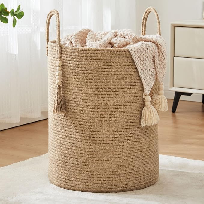 Jute Woven Rope Laundry Hamper, Tall Laundry Basket by Fionasmagic