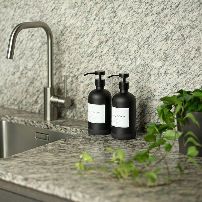 16oz Glass Soap Dispenser with Stainless Steel Pump, 21 Waterproof Labels - Image 9