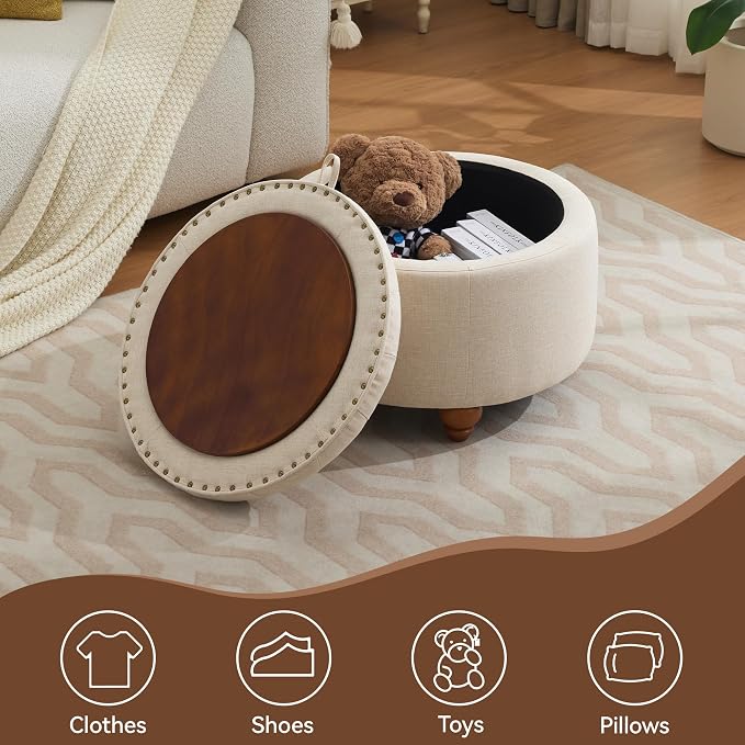 24Inch Round Storage Ottoman - Image 6