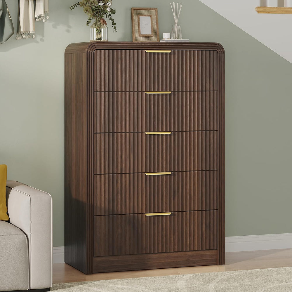 Decofy Fluted 5 Drawers Dresser, 48" Tall Chest of Drawers for Bedroom