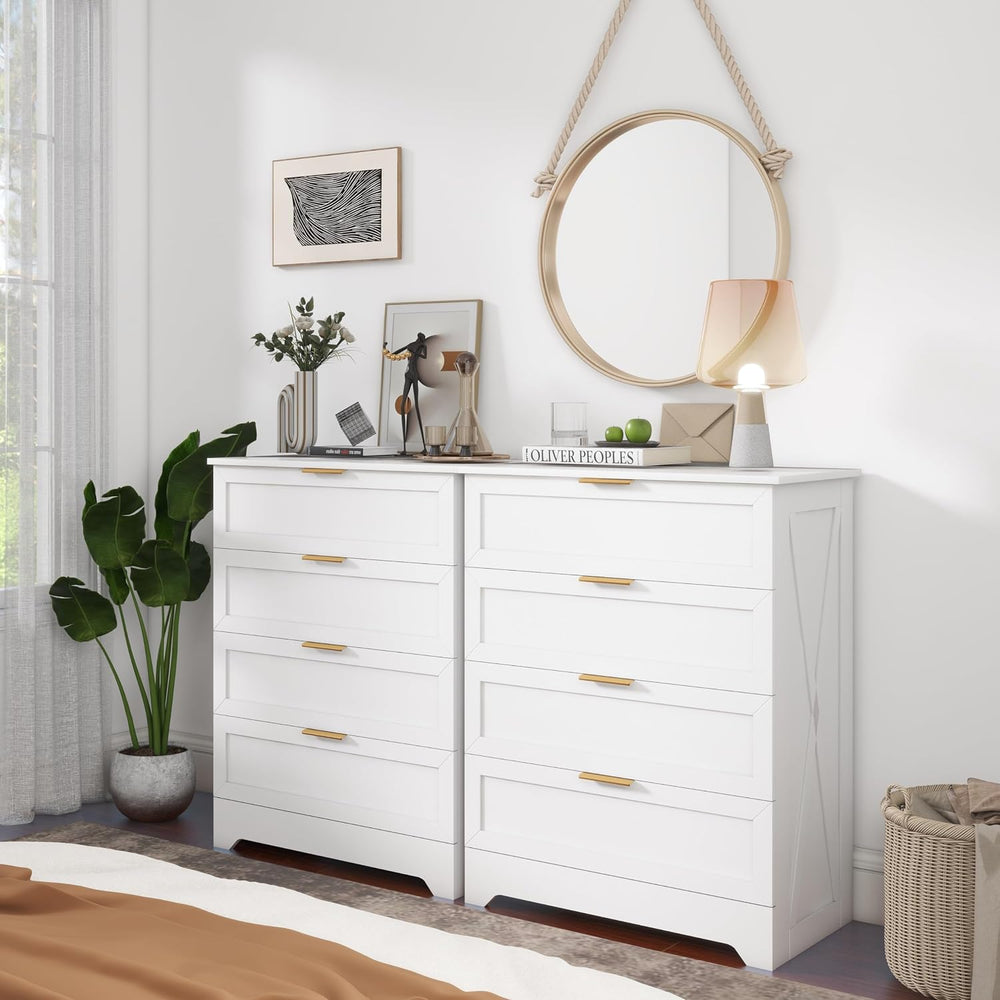 FTZxHKLX White 4 Drawer Dresser for Bedroom, Modern Chest of Drawers