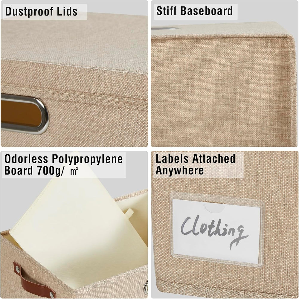 17" Large Fabric Storage Box with Lids, 3-Pack, Khaki
