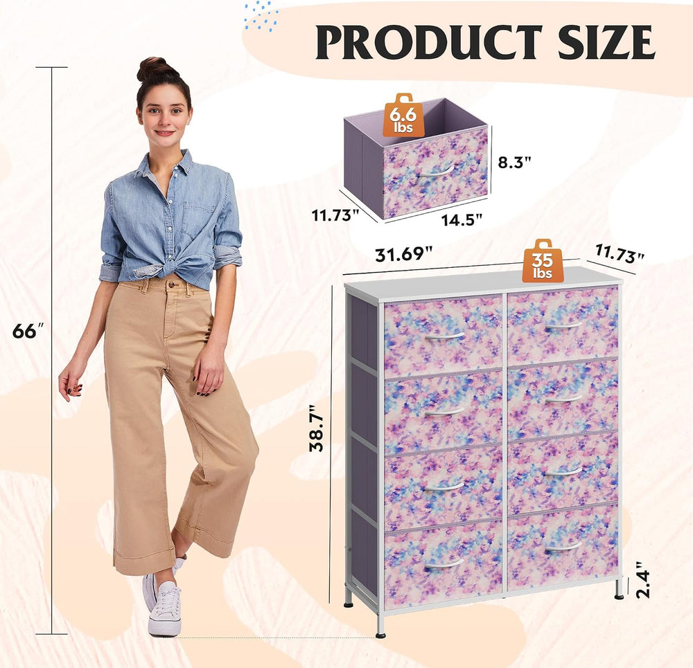 WLIVE 8 Drawer Fabric Dresser for Bedroom, Tall Storage Tower, Tie-dye
