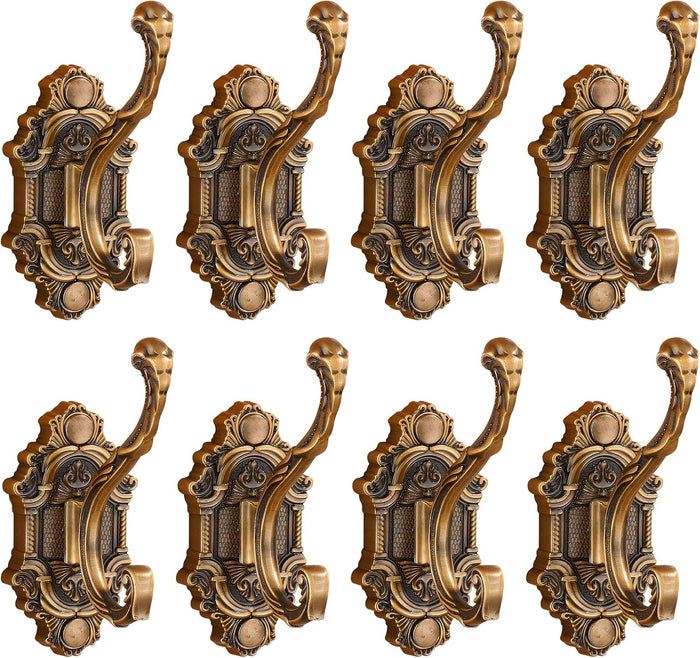 Antique Gold Vintage Coat Hooks，Heavy Duty Wall Mounted，Vintage Hooks for Wall，Towels, Keys & Purse – Rust Resistant & Easy Installation Kit Included (8, Antique Gold)
