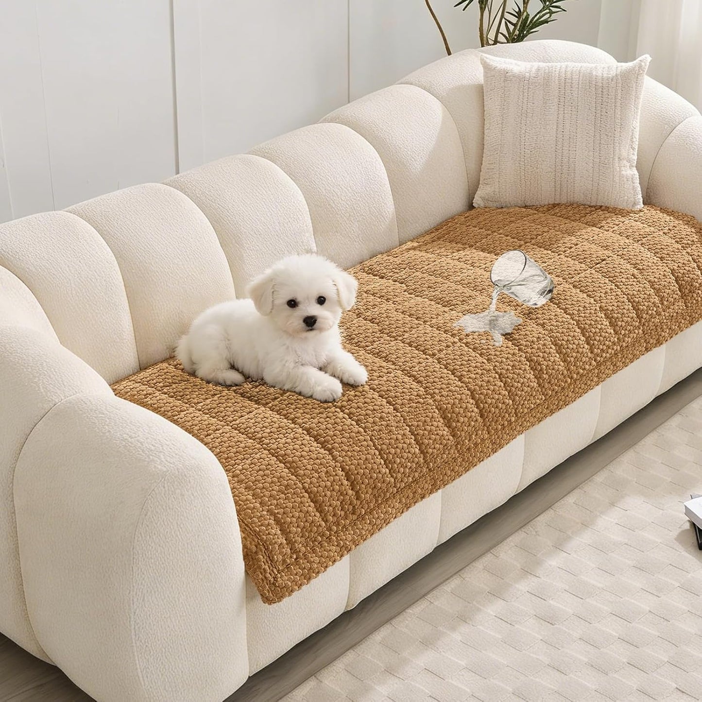 Waterproof Sofa Covers for Pets, Non Slip Fuzzy Couch Cover, Dog Furniture Bed Protector, Soft Plush Sofa Slipcover (Brown, 29"x71")
