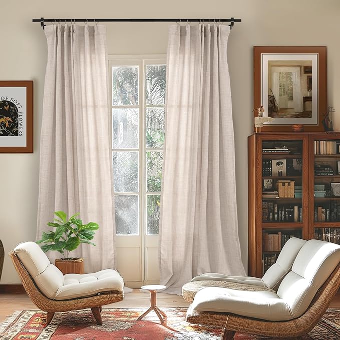 YoungsTex Pinch Pleated Linen Curtains 102 Inch Length 2 Panels Light Filtering - Image 2