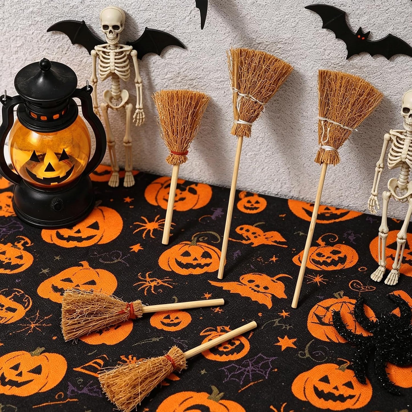 24 Pcs Mini Witch Broom Decorations, 3 Sizes Natural Straw Broom Props with Red/White Ropes, Miniature Broom Ornaments for Halloween Party Favors Cosplay Dollhouse Home Decor & DIY Crafts Supplies