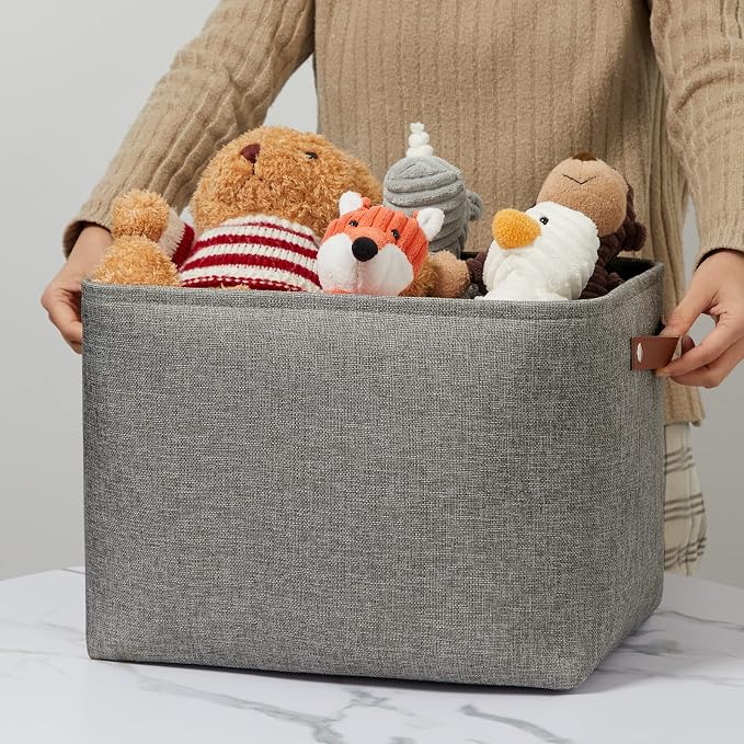 DULLEMELO Grey Storage Baskets for Organizing 2 Pack 16"x12"x12" Fabric Shelf - Image 5