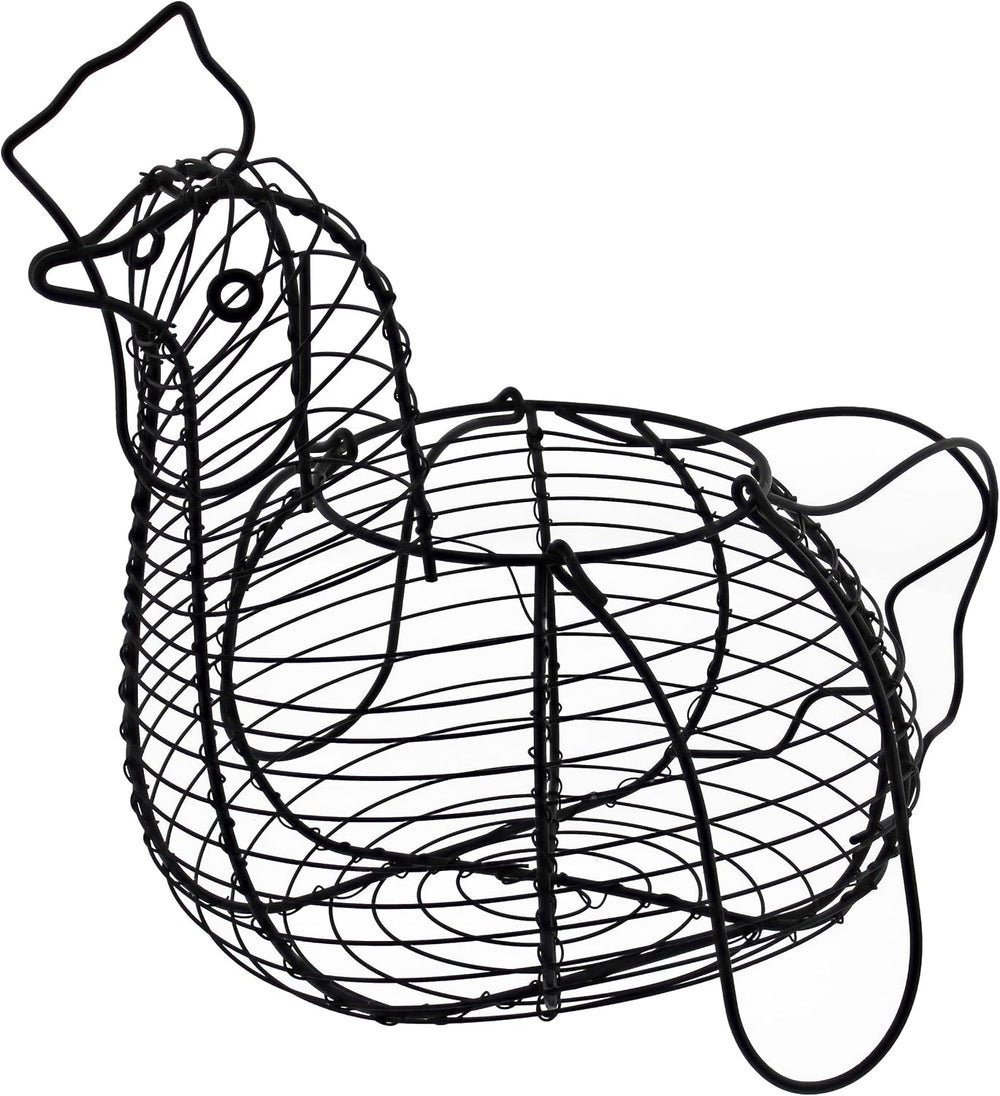 Rural365 Chicken Egg Basket - Chicken Shaped Decorative Black Metal Wire Bask...