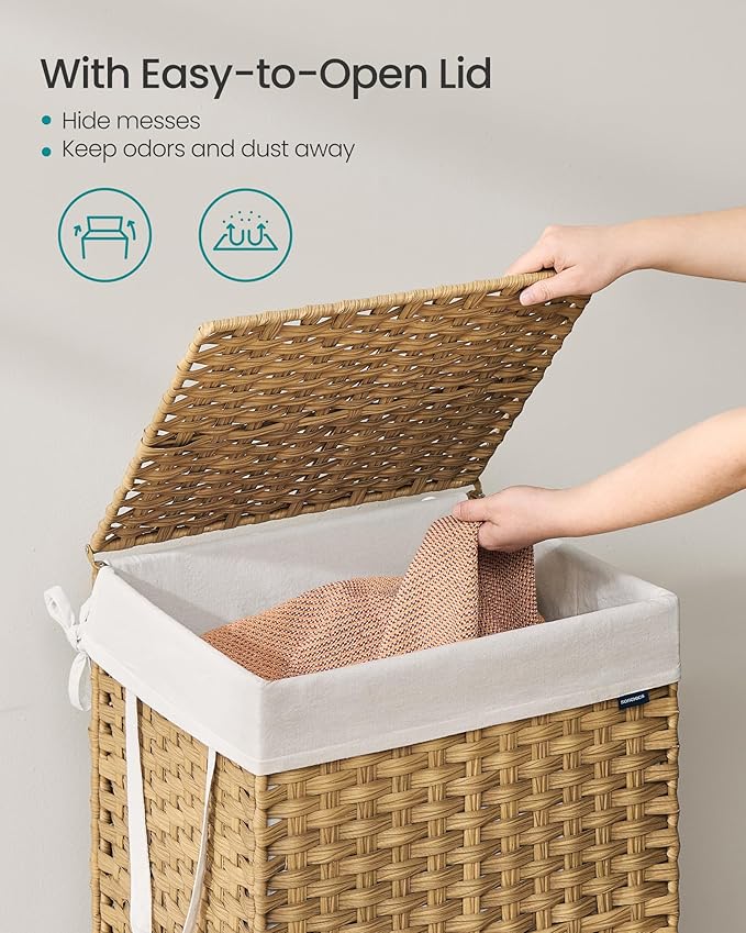 SONGMICS Laundry Hamper with Lid, 29.1 Gallon Synthetic Rattan Clothes Laundry - Image 3