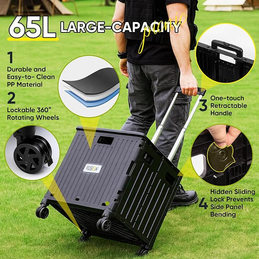 VUSIGN Folding Utility Cart, Foldable Rolling Crate Handcart - Image 2