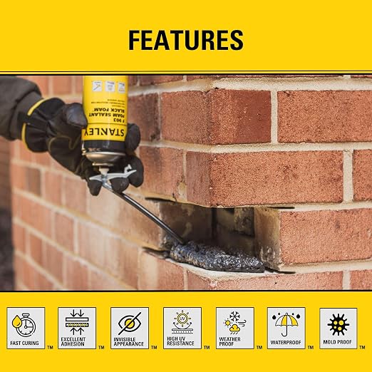 Stanley F903 Black Spray Foam Sealant – Waterproof Expanding Polyurethane Foam - Image 8