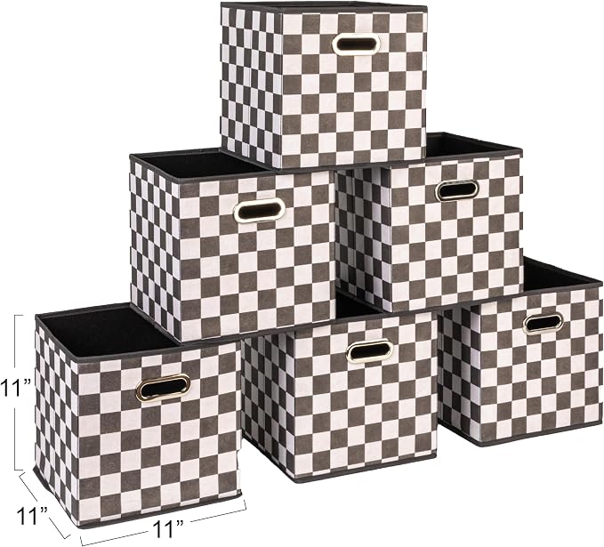 Household Essentials Fabric Storage Bins 6 Piece Set, Checkerboard White and - Image 2