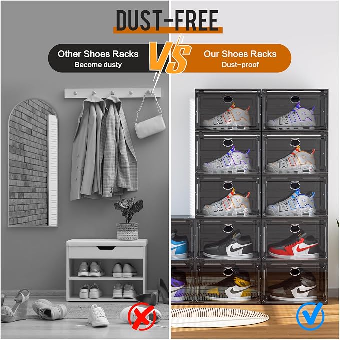 KEFA XL Shoe Storage Box Organizer, 8 Pack Shoe Boxes Clear Plastic Stackable - Image 6