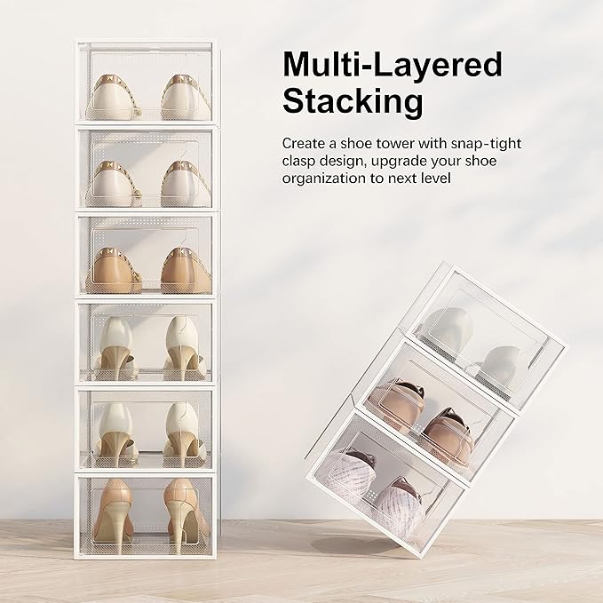 SEE SPRING 12 Pack Shoe Storage Box, Space Saving Foldable Shoe Rack Sneaker - Image 3