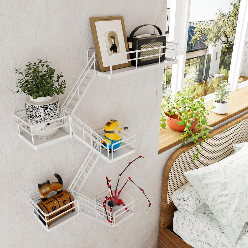 Fire Escape Shelf - 5 Tier Metal White Fire Escape Wall Shelves with Baskets,...