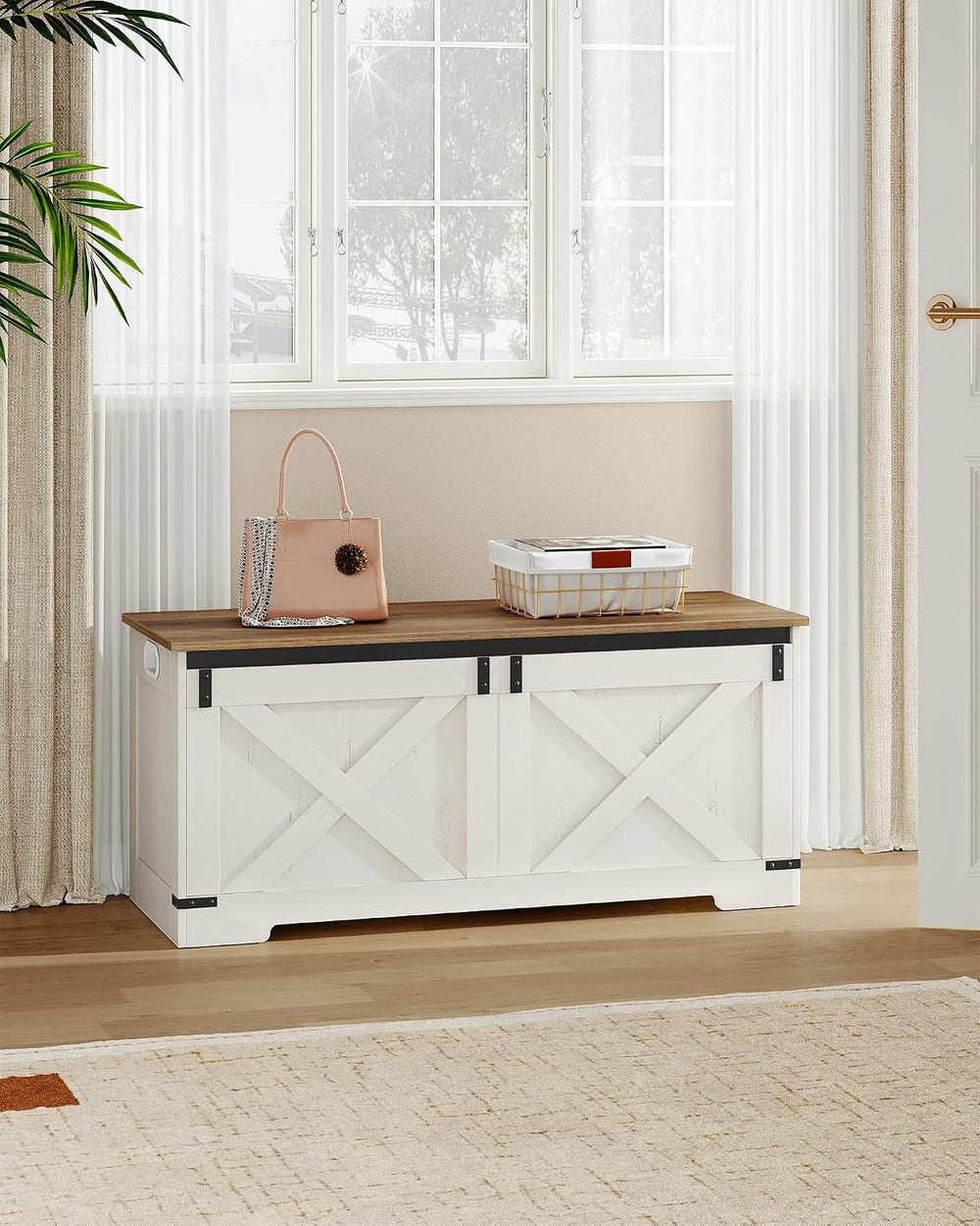 Hzuaneri 43" Farmhouse Storage Chest and Bench | 55 Gal | 330lb Seat