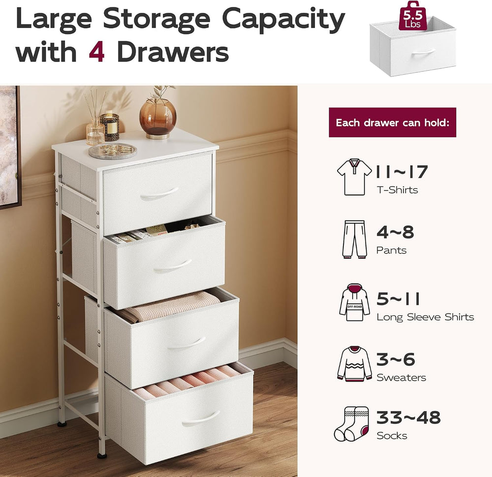 WLIVE Small Dresser Nightstand for Bedroom, 4 Drawers, White
