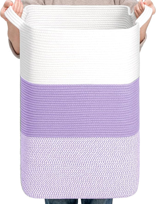 CLHMILY&Z 95L Laundry Basket Rectangular Lavender Rope by ClhmilyZ