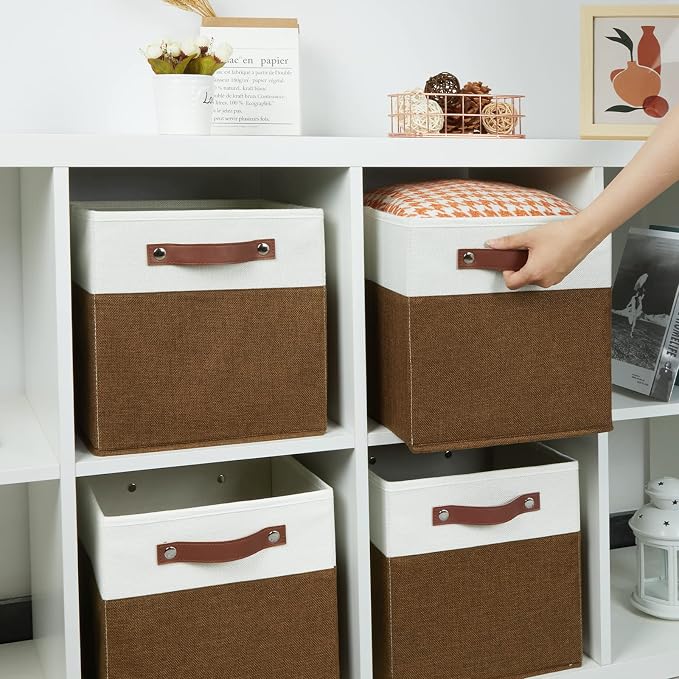 HNZIGE Fabric Cubes Storage Bins Set of 4, 11 x 11 Clothes Storage Cube Baskets - Image 6
