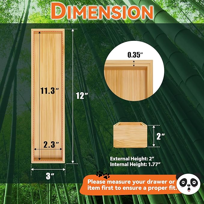 Bamboo Drawer Organizer, Narrow Stackable Cutlery Tray - Image 2