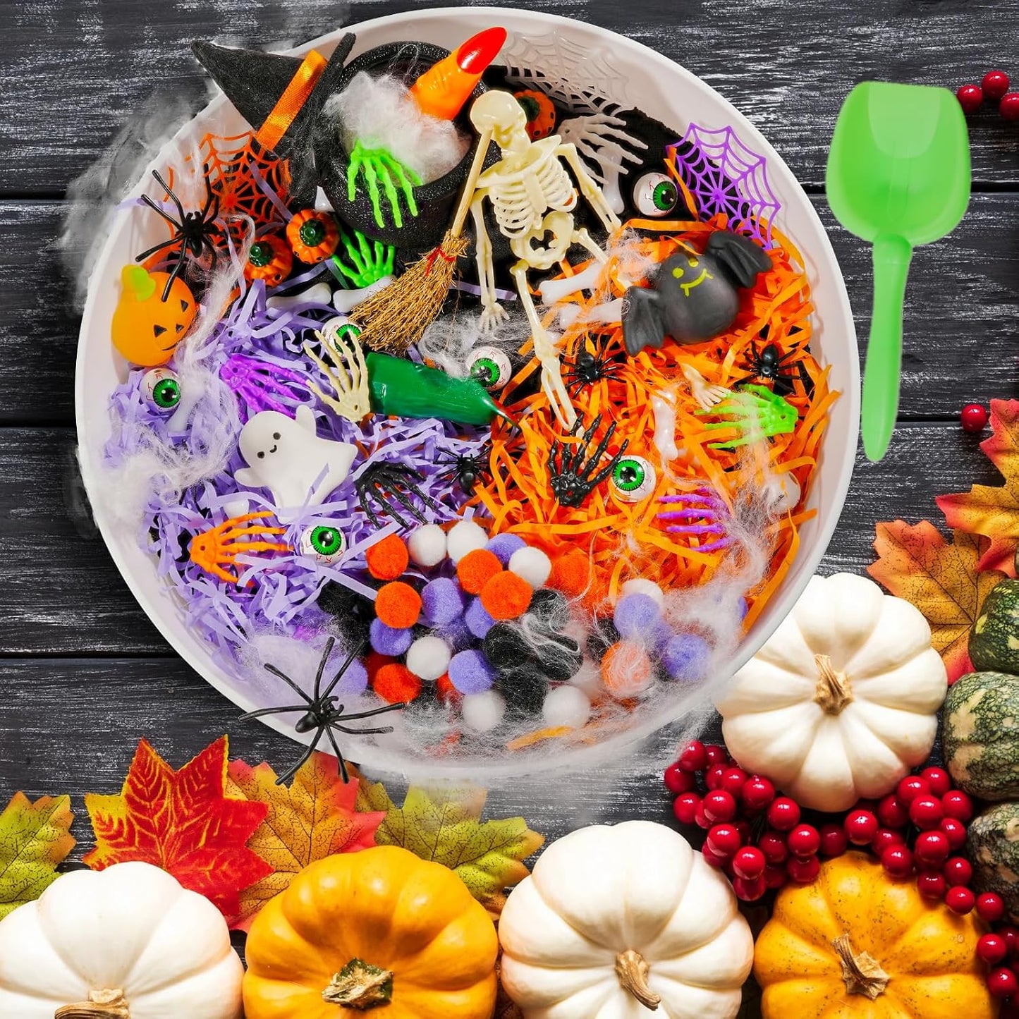 Hiawbon Halloween Sensory Bin Kits Sensory Bin Fillers | with Spider Spider Web Bat Halloween Sensory Box for Halloween Birthday
