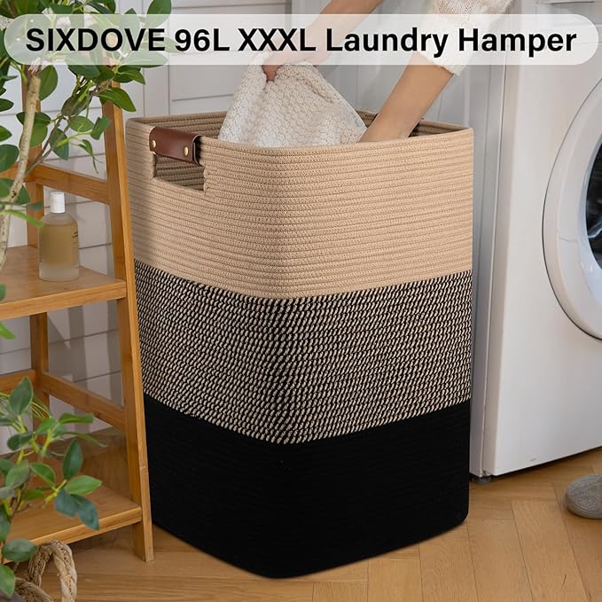 Laundry Hamper 96L Extra Large Laundry Basket, Woven Blanket Basket, Cotton - Image 2