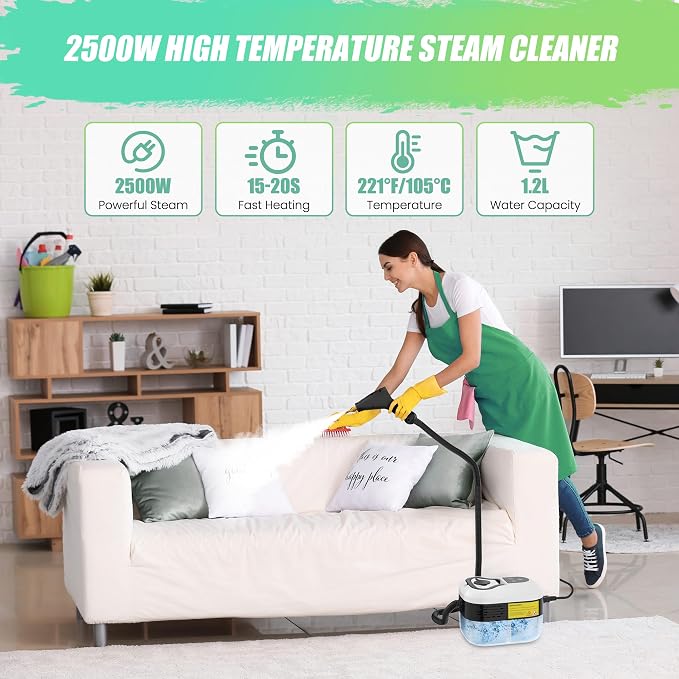 2500W Steam Cleaner for Home Use, 6-level Speed Adjustable Handle, 1.2L - Image 2