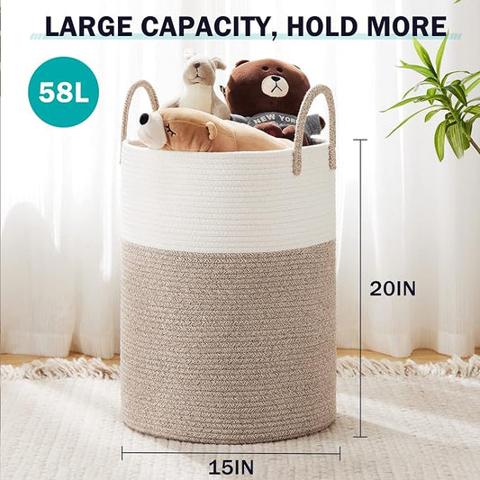 YOUDENOVA Woven Rope Laundry Hamper Basket, 58L Tall Laundry Basket, Baby - Image 2