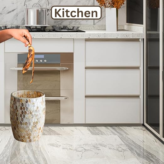 Escenzy Natural Shell Bathroom Trash Can Mosaic Glass 5L | Decorative Small - Image 8